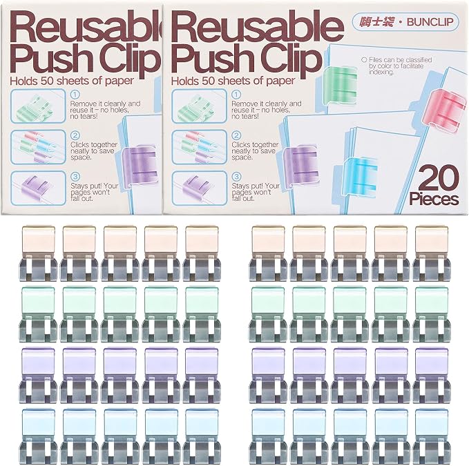 Push Paper & Binder Clips, 40 Pack 50 Sheet Heavy Duty No Damage | Reusable by Unknown