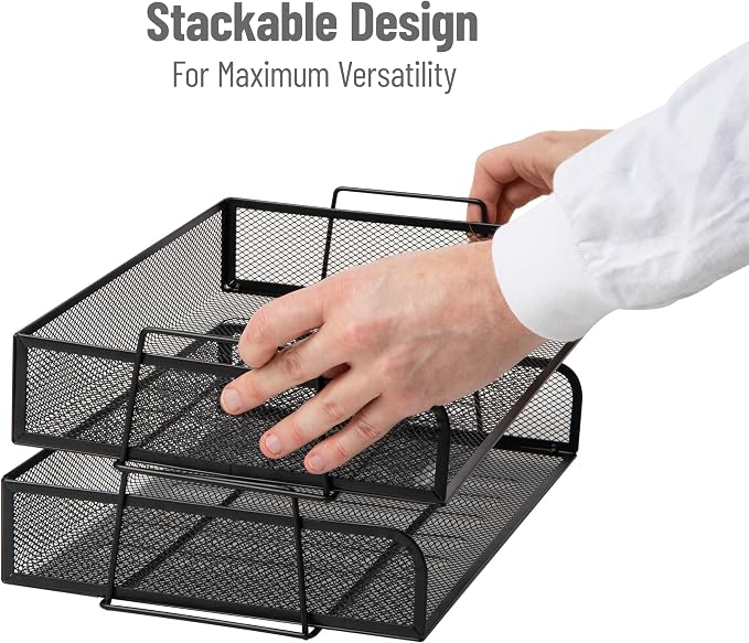 Mind Reader Stackable Paper Tray, Desktop Organizer, File Storage, Metal Mesh - Image 4