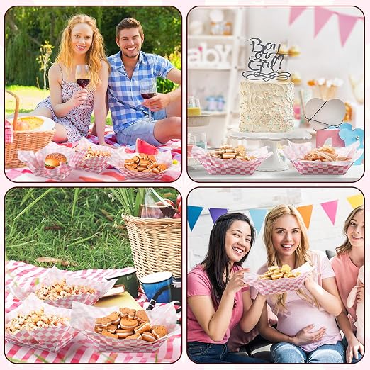 Geosar 200 Pcs Gingham Party Supply Disposable Paper Food Tray Bulk Disposable - Image 7