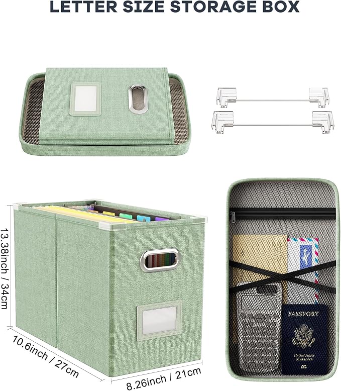 Oterri File Organizer Box with Lid, Hanging Filing File Box with Mesh Pocket - Image 2