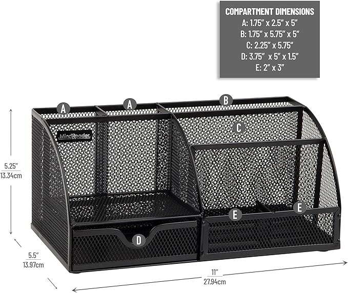Mind Reader 7-Compartment Desktop Organizer, Metal Mesh Desk Organizer - Image 3