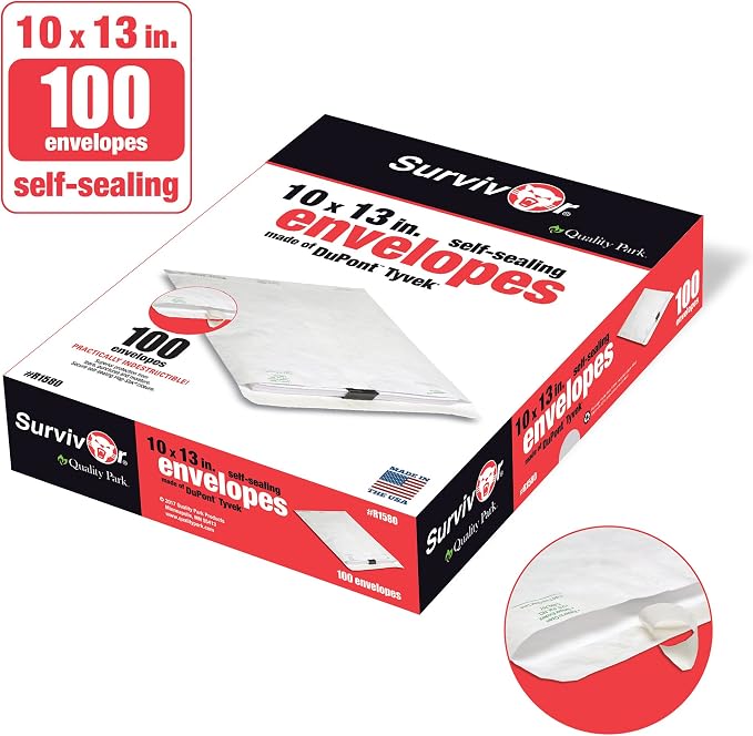Quality Park Tyvek Envelopes, 100 Pack, Large 10 x 13 Mailers, Easy-to-Open - Image 3