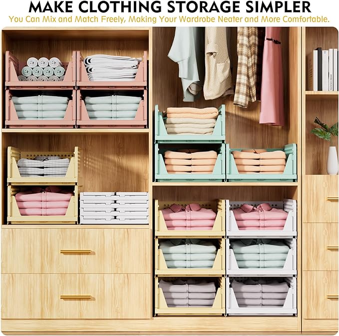 SNSLXH 5 Pack Stackable Closet Storage Basket, Space-Saving Clothes Storage - Image 2