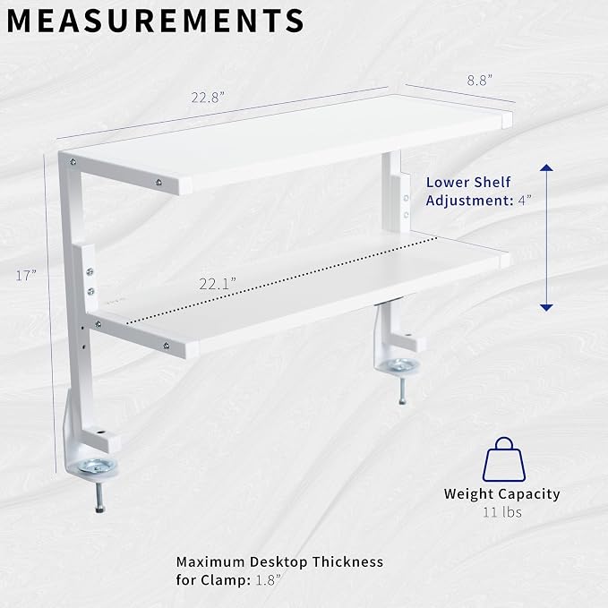 VIVO White Clamp-on 24 inch 2-Tier Desk Shelf, STAND-SHELF24C-W | Above or - Image 3