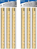 BAZIC Products 12 in Wooden Ruler, Inch & Metric, 3 Pack, single metal edge and by BAZICProducts