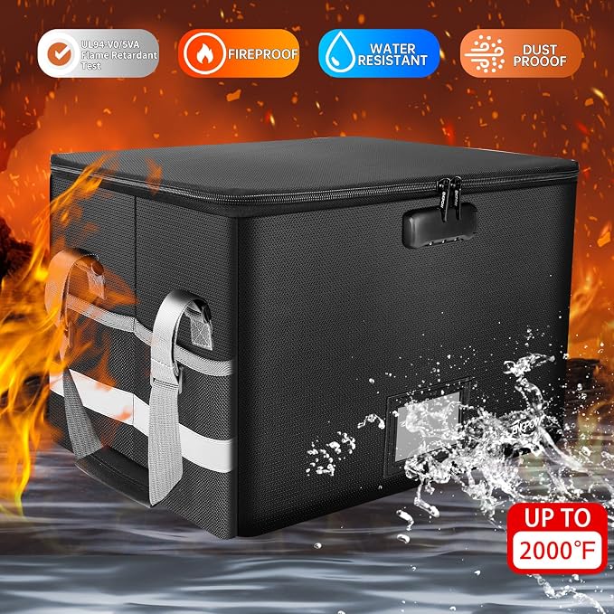 ENGPOW File Box with Lock, Fireproof Document Box with Pockets, Collapsible - Image 3