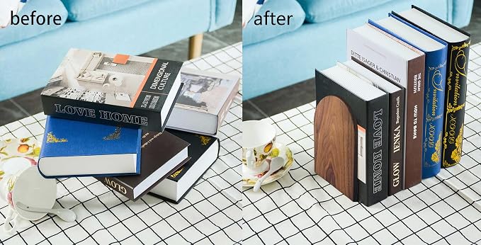Large Bookend Hold Heavy Books- 7x4x5in 3 Pack Wood Bookends - Image 5