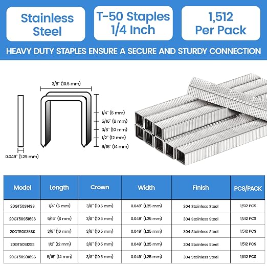 meite T50 Stainless Steel Staples Marine, 1/4 Inch Heavy Duty Staples - Image 2