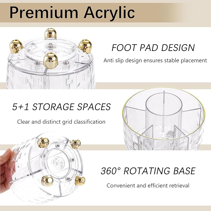 Gold Desk Accessories, Office Desk Organizers and Accessories 360°Pen Holder - Image 2