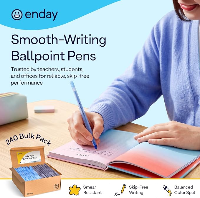 Enday Ballpoint Pens Bulk Blue and Black Pens 120 Black & 120 Blue - Image 2