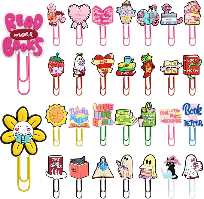 30 PCS Bookish Paper Clips Metal Paperclip Large Size Paper Clip Cute Bookmark by Pabucle