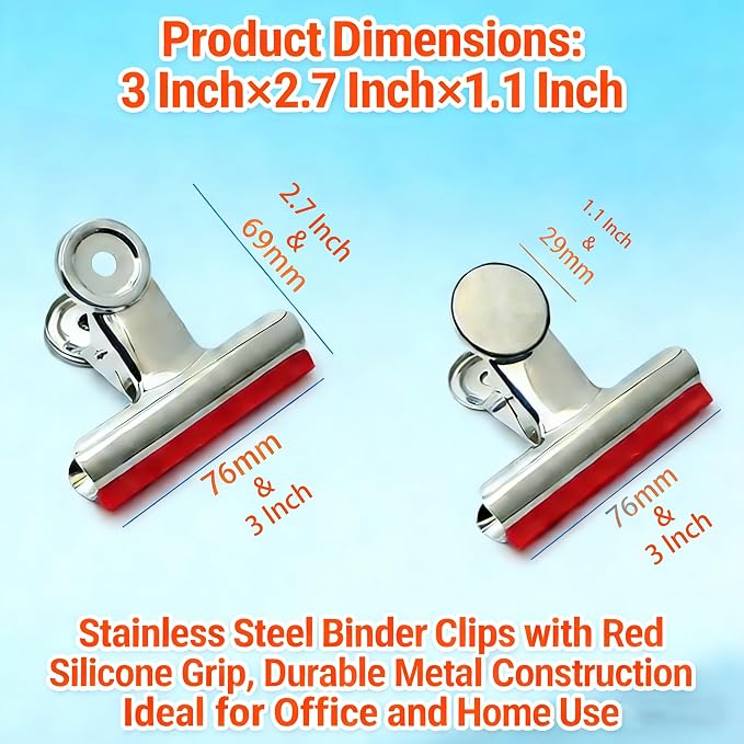 3 Inch Extra Large Heavy Magnetic Bulldog Clips, 10 Pack, Silicone Covered - Image 2