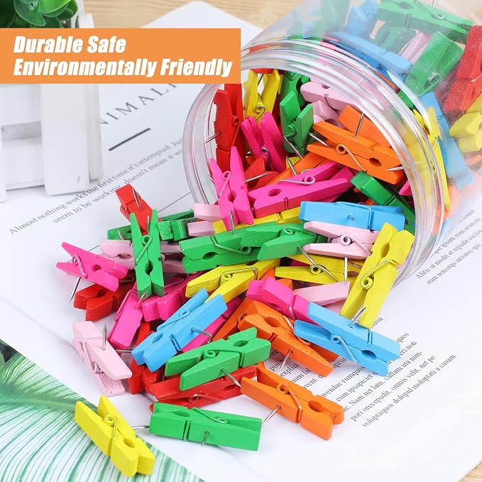 130 PCS Colorful Push Pin with Wooden Clips, Durable Wooden Push Pins, - Image 5