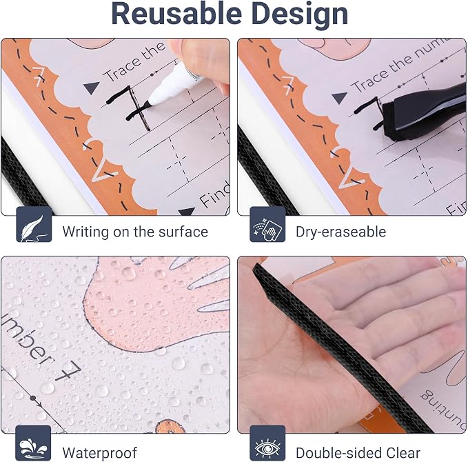 AKONEGE 5 Pack Oversized Dry Erase Pocket Sleeves Reusable 10 x 13 Inches Black - Image 4