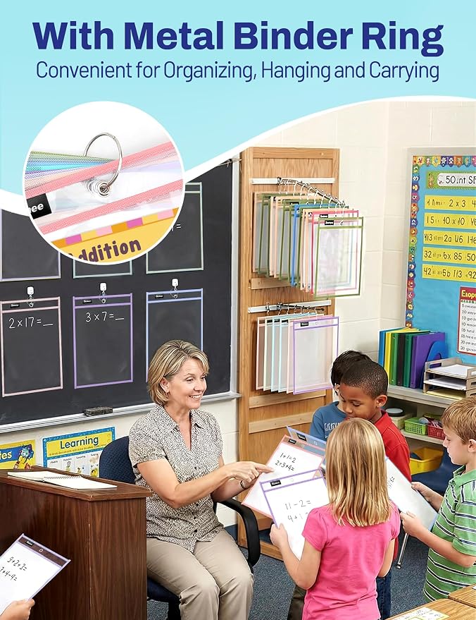 SUNEE 6 Packs Oversized Reusable Dry Erase Pocket Sleeves - Image 6