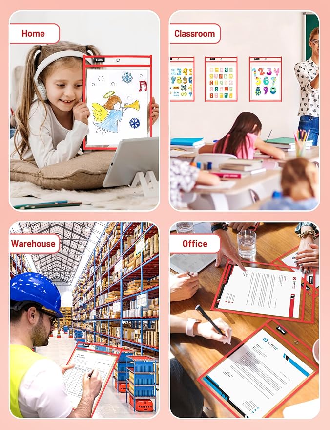 SUNEE 30 Packs Oversized Reusable Dry Erase Pocket Sleeves - Image 7
