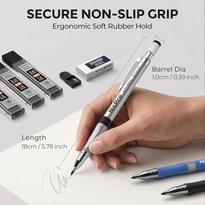 Nicpro 29 Pieces 2mm Mechanical Pencil Set, 2 Erasers, 2 Sharpener - Image 3