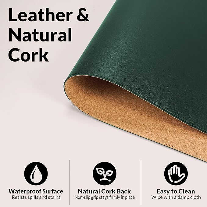AFIING Cork Desk Mat, Dark Green, 31.5" x 17", Desk pad Protector | Dual-Sided - Image 2