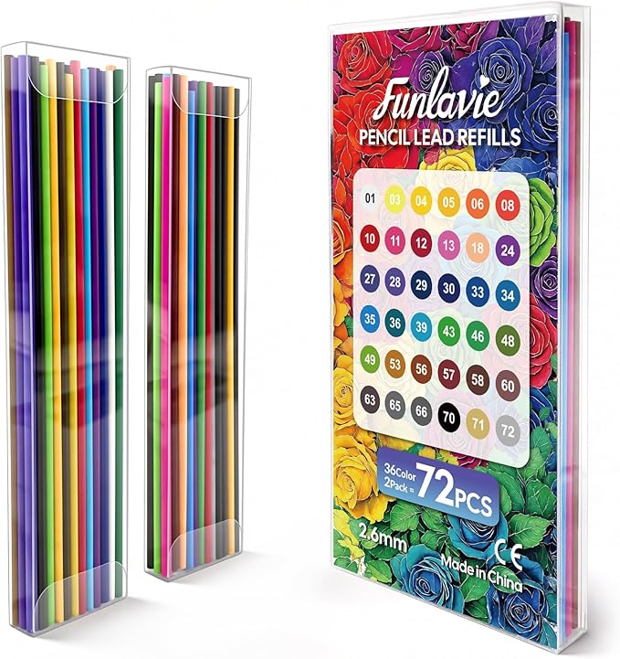 2.6MM Colored Mechanical Pencil Lead Refills, 36 Assorted Colors Pencil Refills by FUNLAVIE