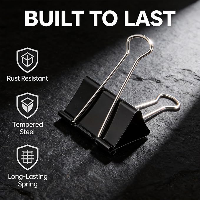 60 PCS 3 Inch Extra Large Jumbo Binder Clips – Sturdy Black Metal Paper Clamps - Image 4
