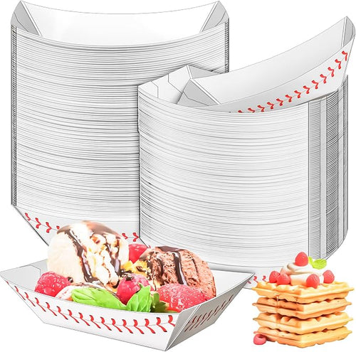 100 Pack 1 Lb Paper Food Boat Trays, Baseball Birthday Decorations Baseball by MotBach
