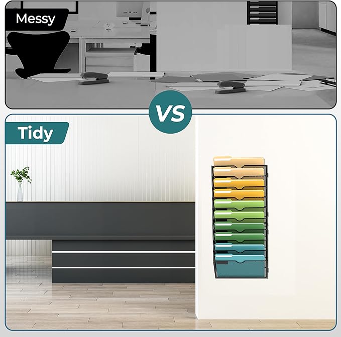 SUPEASY 10 Tier Wall File Organizer, Hanging Wall Mounted Mail Organizer - Image 5