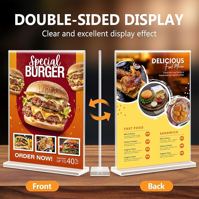 Enayplon Acrylic Sign Holder 8.5 x 11, Double Sided Sign Holder Stand, Plastic - Image 2