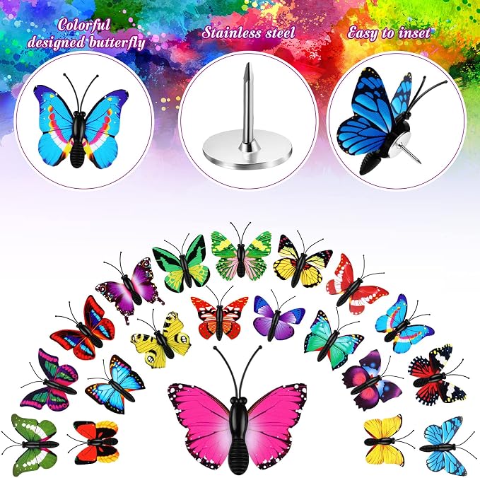 Epakh 30 Pcs Butterfly Thumb Tacks Decorative Butterfly Push Pins Push Pins - Image 3