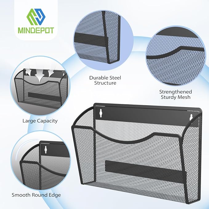 MINDEPOT Magnetic Wall File Organizer, Hanging Wall Mounted File Folder Binder - Image 4