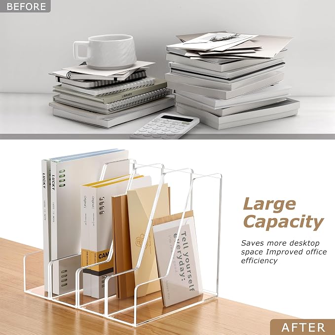 SANRUI 4 Pack Clear Acrylic Vertical File Organizer, Desk Organizer and Storage - Image 8