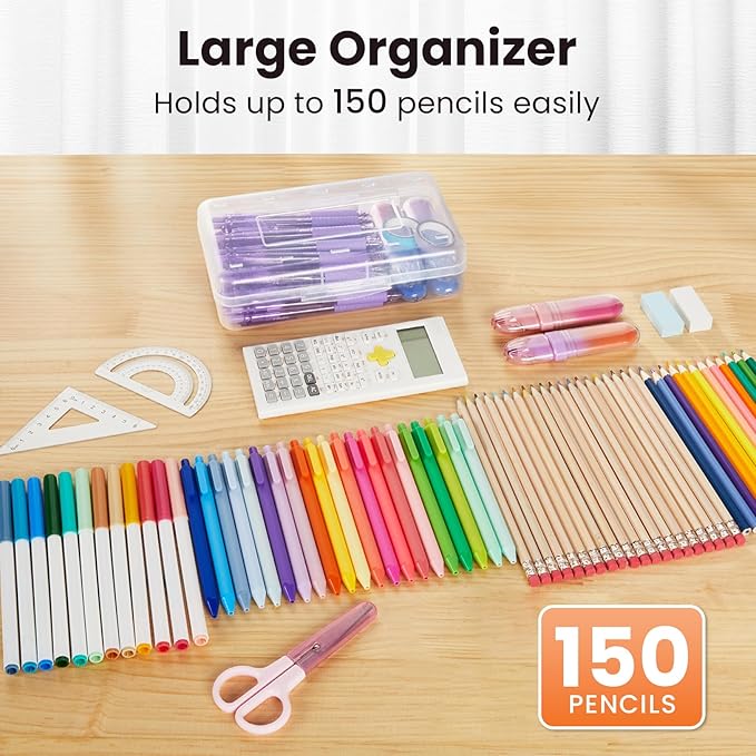 Sooez Plastic Pencil Case Box 6 Pack, Large Craft Storage Boxes Bulk, Plastic - Image 2
