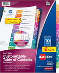 Avery 10 Tab Dividers for 3 Ring Binders, Customizable Table of Contents by Avery