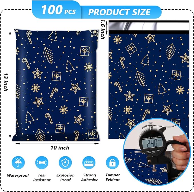 Christmas Poly Mailer 10x13 Inch 100 Pcs, Waterproof and Tear-Resistant - Image 2
