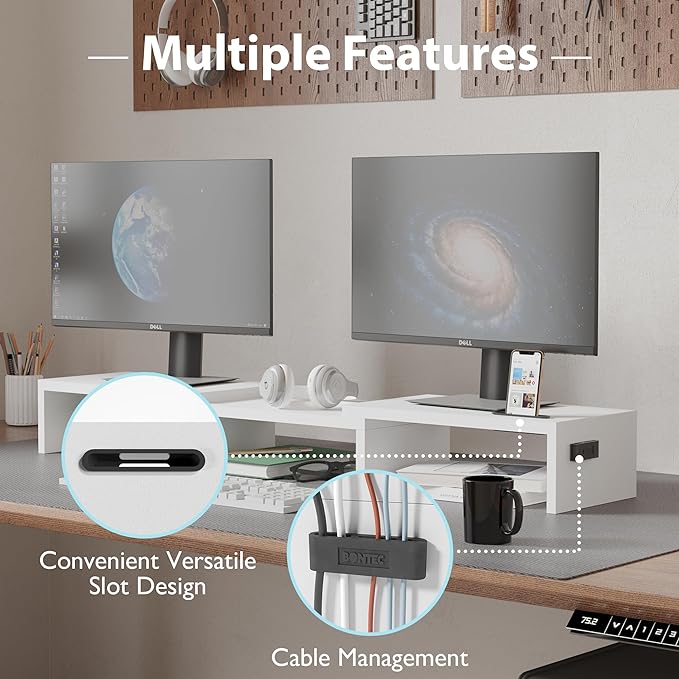 BONTEC Dual Monitor Stand Riser, Adjustable Length & Swivel Angle, Ergonomic - Image 6
