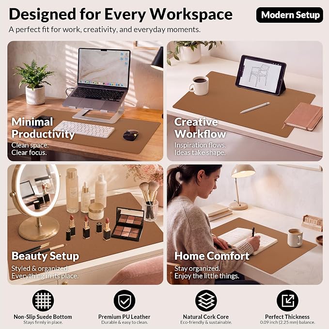 AFIING Leather Desk Mat, 23.6" x 13.8", Desk Pad Protector | Dual-Sided & PU - Image 7