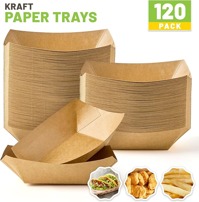 ZORRITA Small Paper Food Trays, 1/2 Lb, 120 Pack, Disposable | Mini Brown Paper - Image 3
