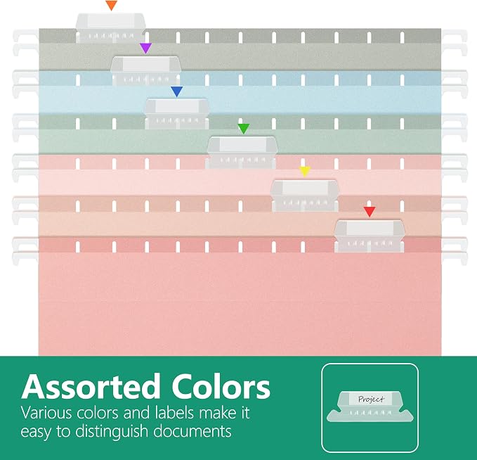 Hanging File Folders Letter Size, Pastel Colors, 6 Pack Hanging File Folders - Image 4