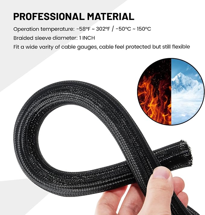 RED WOLF 1/4” x 10FT Cable Sleeves Cord Management Braided Wire Loom Sleeving - Image 7