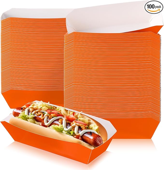 Yeaqee 100 Pcs 7" Paper Hot Dog Trays Disposable Paper Food Nacho Boats Hot Dog by Yeaqee