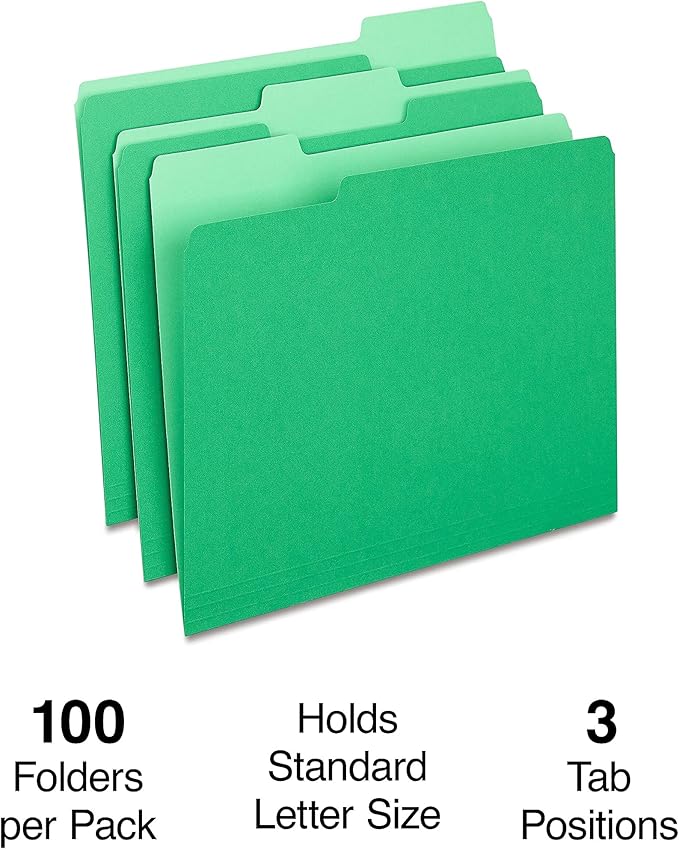 Staples File Folders, Letter Size, 1/3‑Cut Tabs, Durable Paper Stock - Image 2