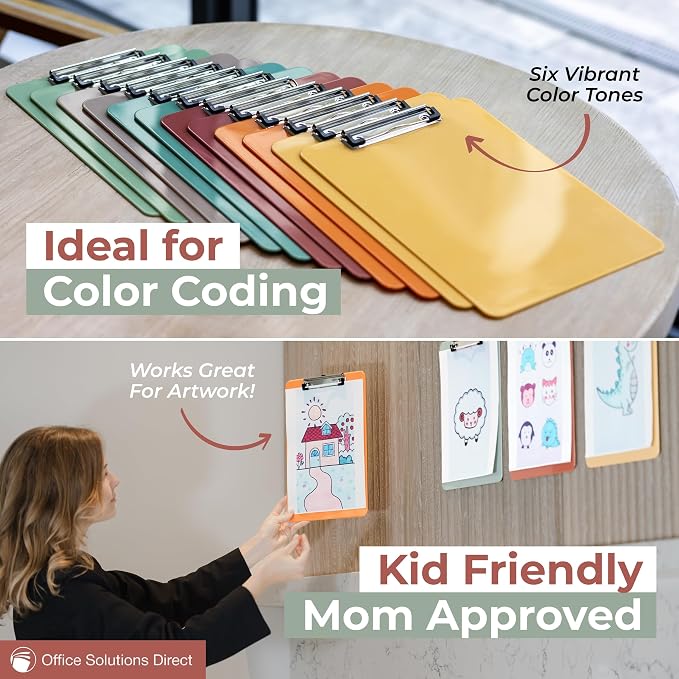 Clipboards – Set of 12 Plastic Clip Boards 8.5x11 Bulk | Colored Acrylic - Image 5