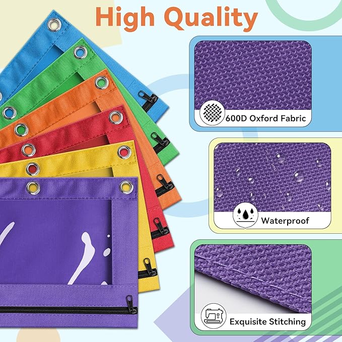 Pencil Pouch for 3 Ring Binder, Bulk 24 Pack 3-Holes Zipper Pencil Pouches in - Image 4