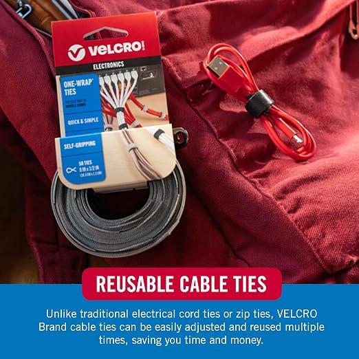 VELCRO Brand Reusable Cable Ties, 100 Pack 6 Inch, Cord & Cable Management - Image 7