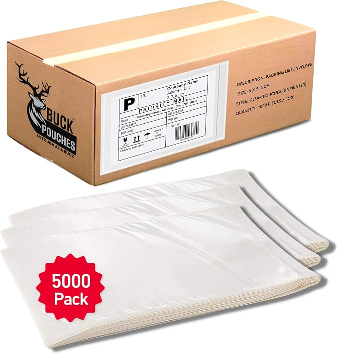 5000 Pack 6"x9" Shipping Label Sleeves – Clear Self-Adhesive Packing Slip by BuckUSA