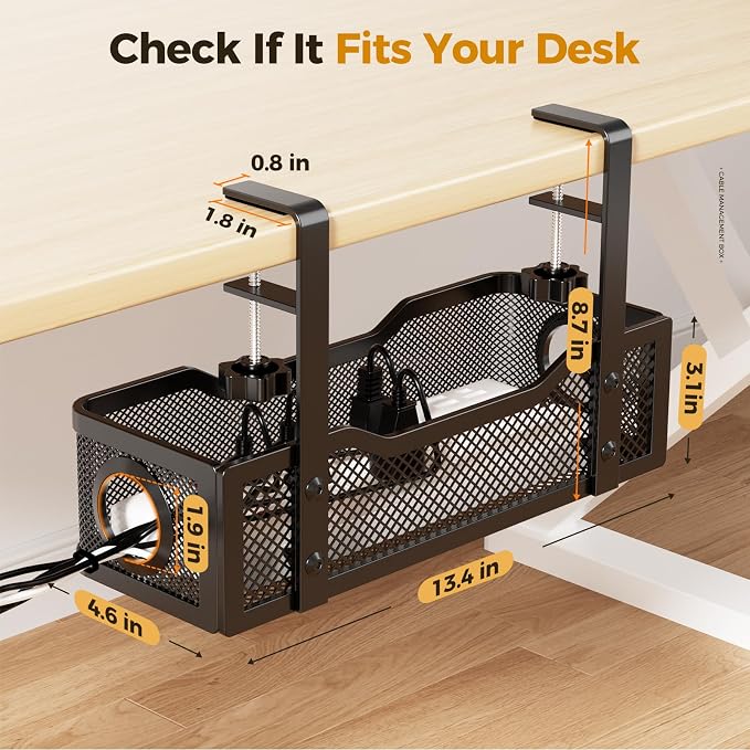 2 Pack Under Desk Cable Management Box Black, Cinati 26.8" Wire Organizers No - Image 5