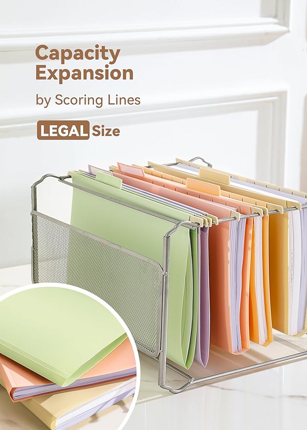 SortRax Plastic Legal Size Hanging File Folders, 12 Pack Pastel Hanging Folders - Image 4