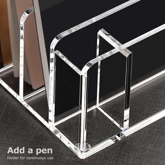 SANRUI Acrylic Mail Organizer, 5 Compartments File Holder - Image 3