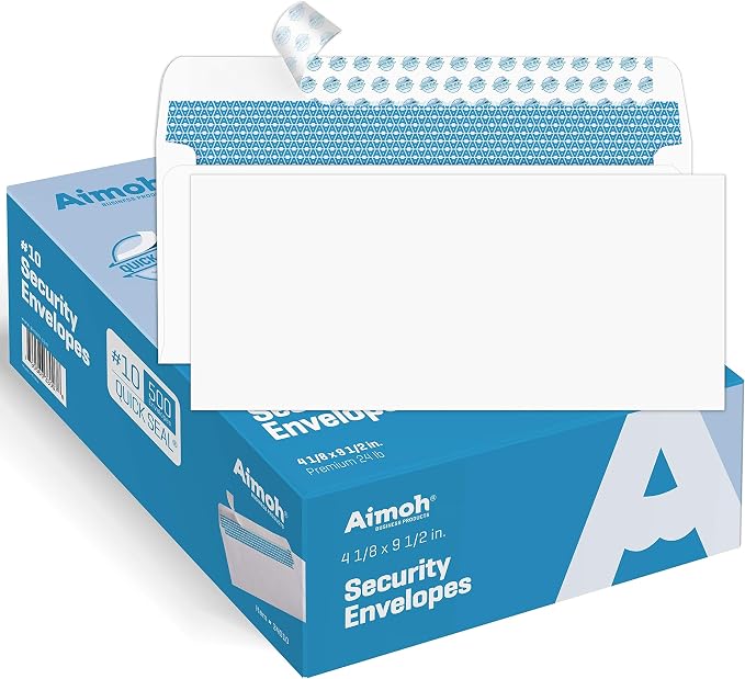 Aimoh 500#10 Security Self Seal Mailing Envelopes Letter Size, Windowless by Aimoh