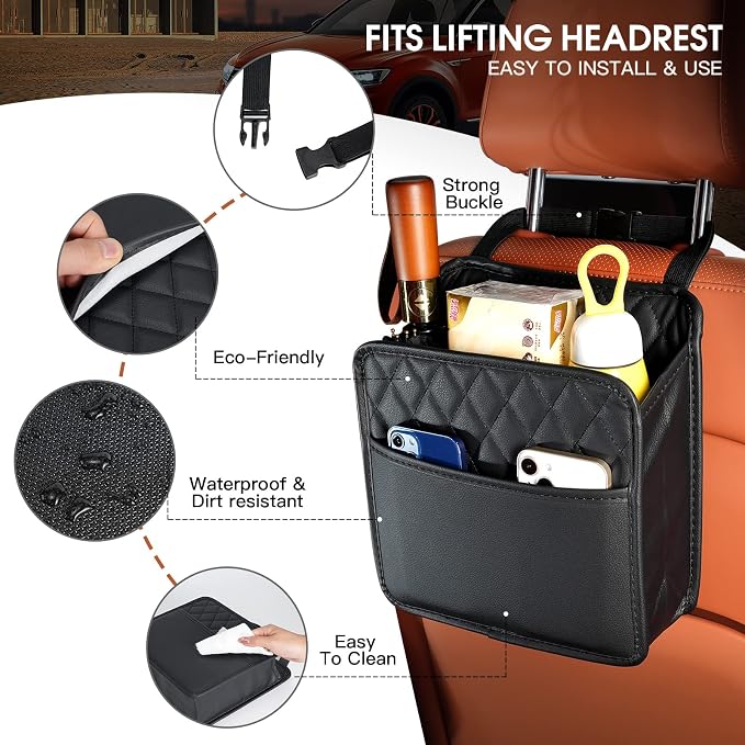 FrgKbTm Car Seat Back Hanging Bag Car Document Holder Multi-Pocket Bottle Bag - Image 3
