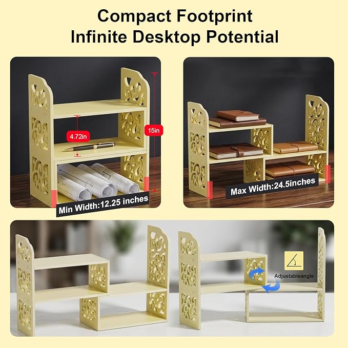 YGYQZ Adjustable Desktop Organizer Shelf – Space-Saving Desk Shelves & Desktop - Image 3